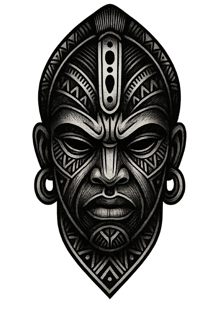 Tattoovorlage mit tribal Gesicht und kulturellem Ausdruck