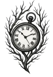 tattoovorlage-mit-verzweigten-elementen-und-uhr