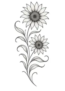 tattoovorlage-mit-zarten-sonnenblumen-und-geschwungenen-blaettern