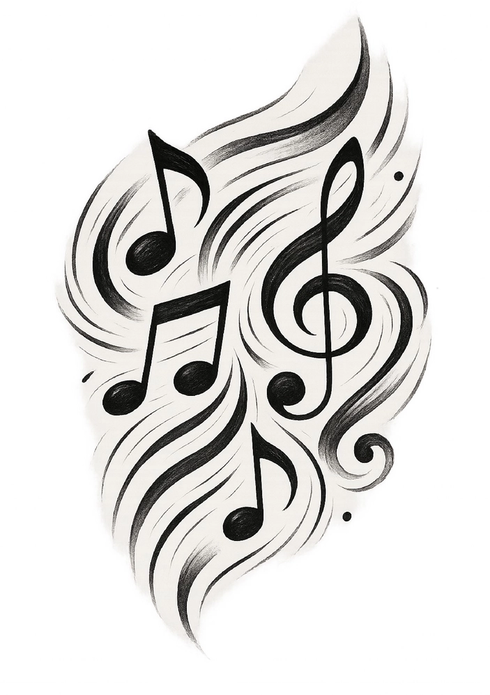 Tattoovorlage mit Musiknoten und dynamischen Formen