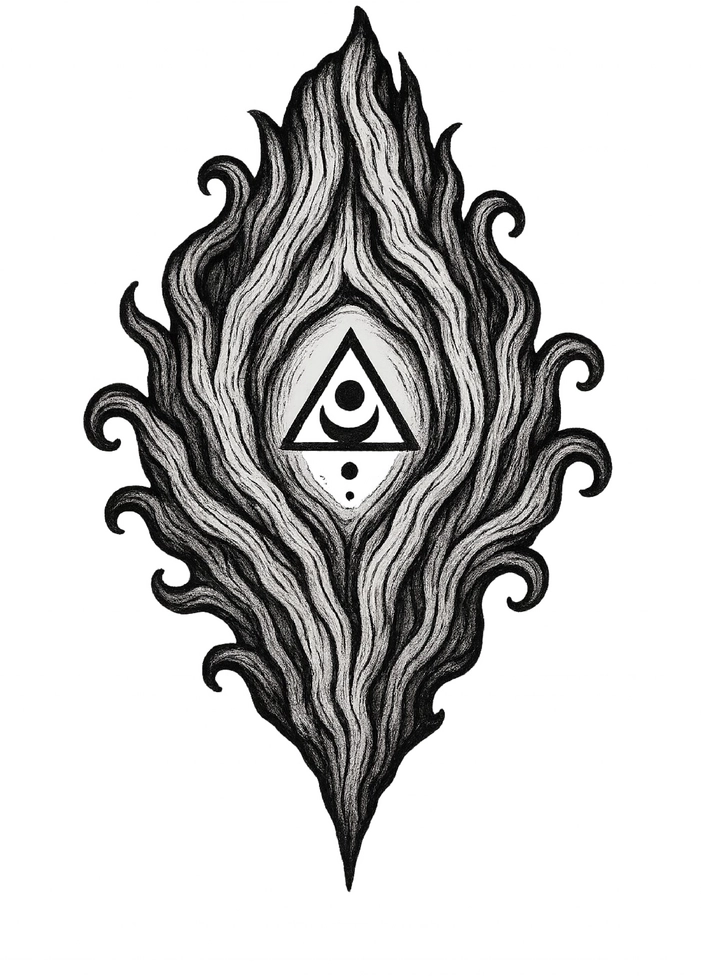 Tattoovorlage mit mystischem Symbol im Flammen-Design