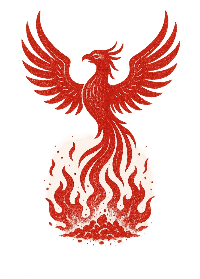 Tattoovorlage Phoenix aus der Asche emporsteigend
