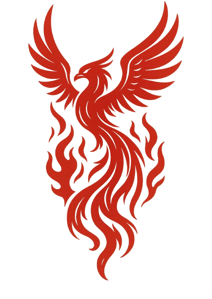 Tattoovorlage Phoenix im Flug mit Flammen