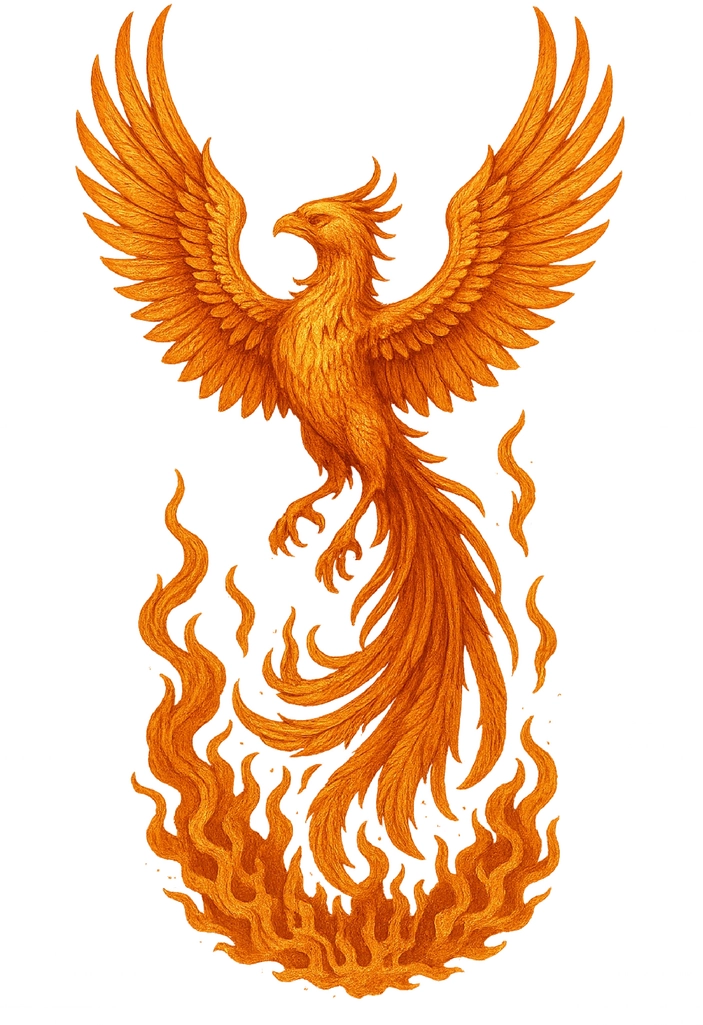 Tattoovorlage Phoenix in Flammen - Symbol der Wiedergeburt