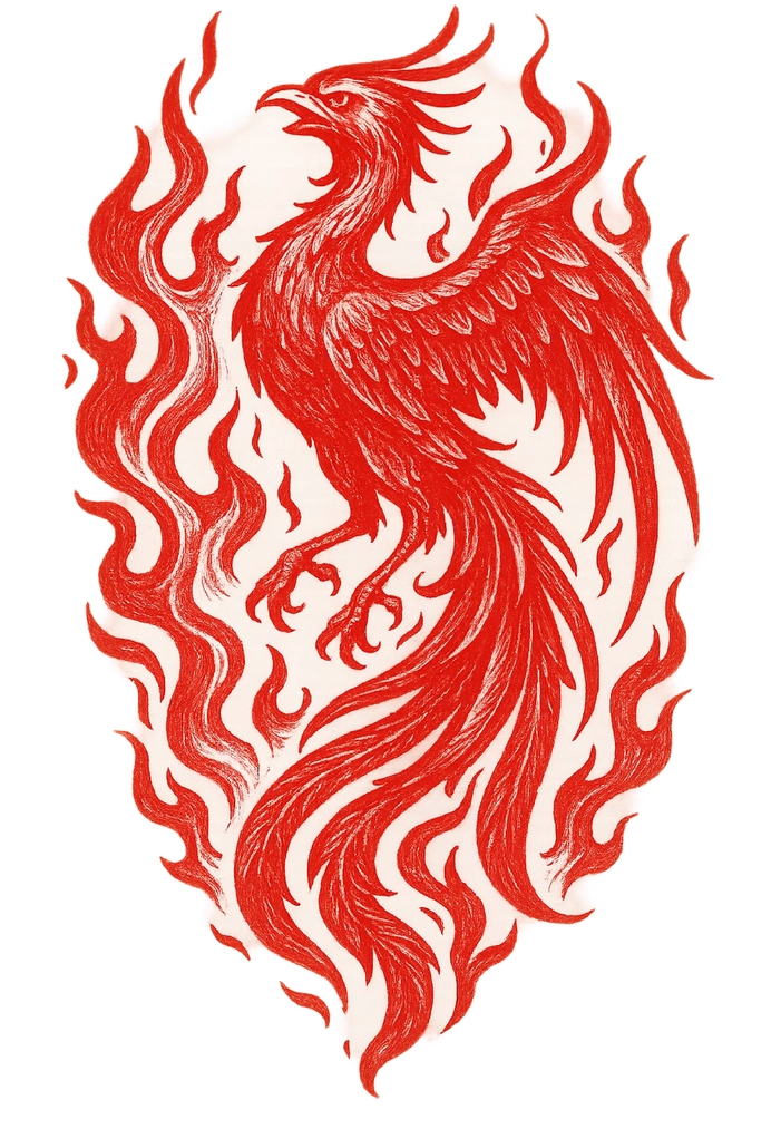 Tattoovorlage Phoenix mit Flammen für Oberarm-Tattoo