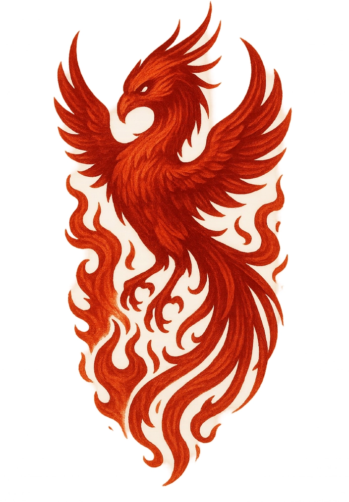 Tattoovorlage Phoenix mit Flammen für Rücken