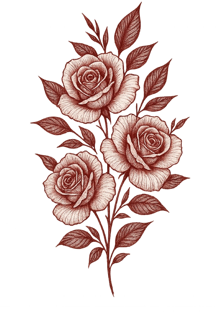 Tattoovorlage Rosen und Blätter für Oberarm