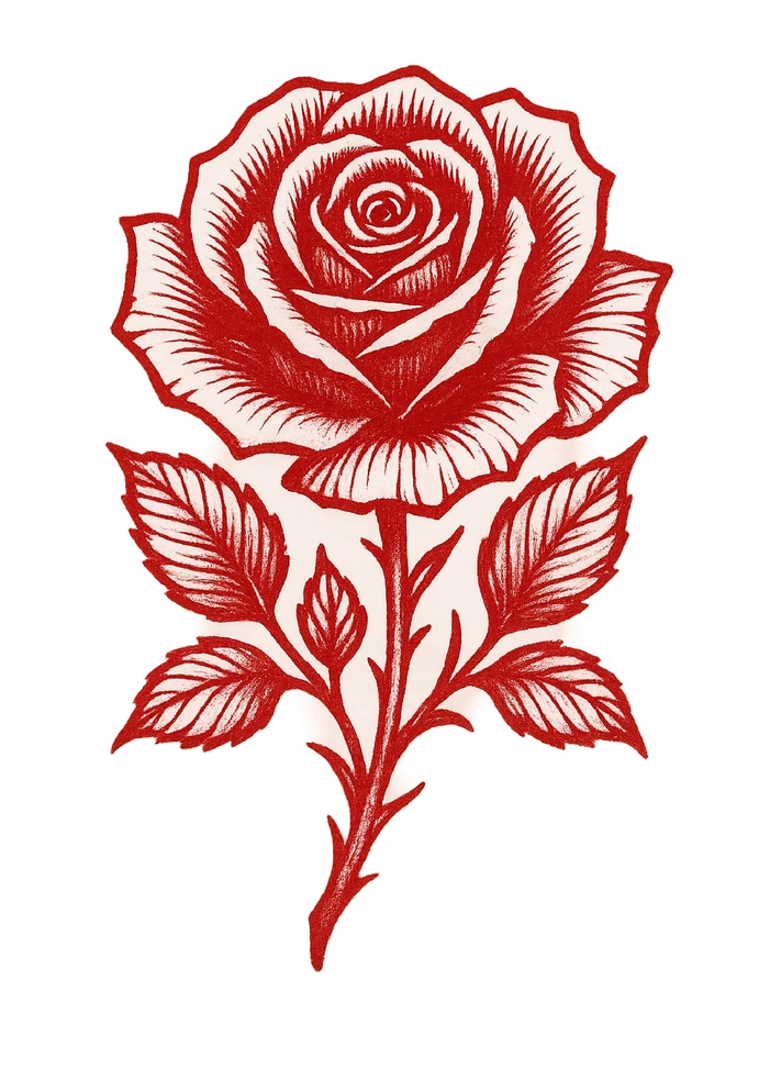 Tattoovorlage einer roten Rose in voller Blüte