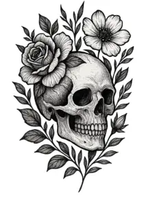 tattoovorlage-schaedel-mit-floralen-elementen
