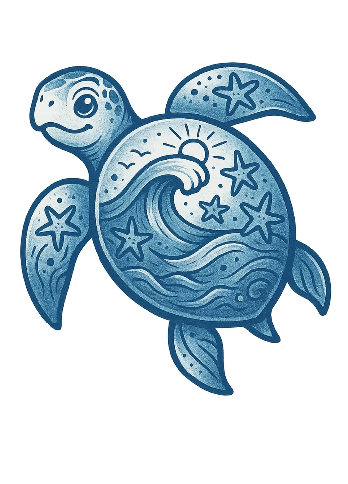 Tattoovorlage Schildkröte mit maritimen Elementen