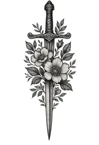 tattoovorlage-schwert-mit-floralen-mustern