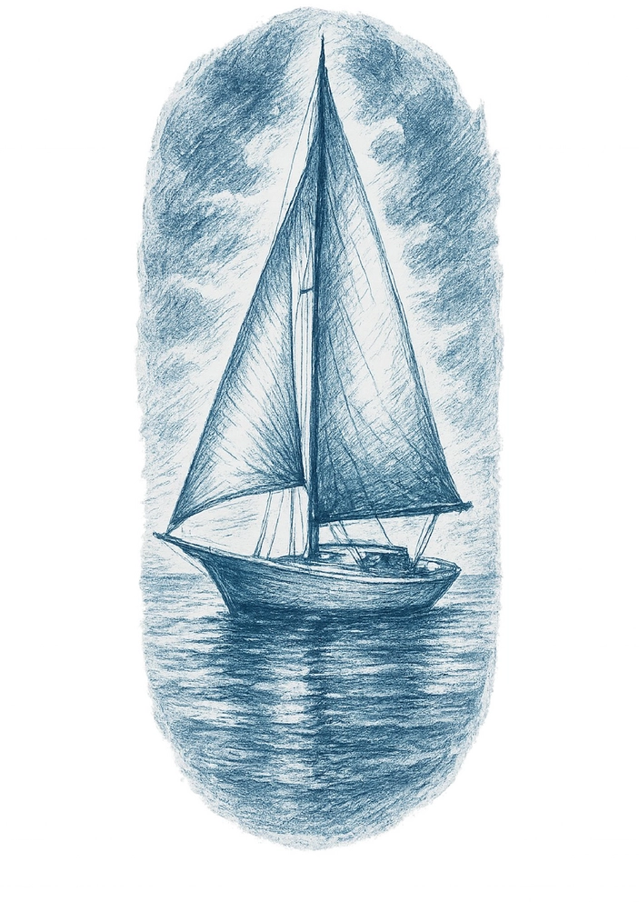 Tattoovorlage Segelboot auf ruhigem Wasser
