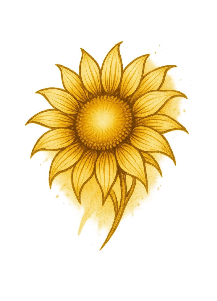 Tattoovorlage Sonnenblume mit leuchtenden Blütenblättern