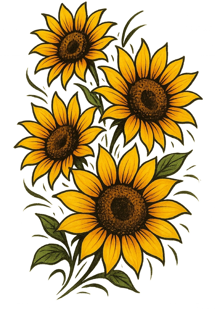 Tattoovorlage Sonnenblumen Motiv Bunt und Lebendig
