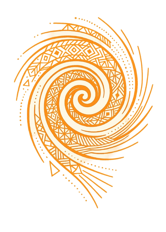 Tattoovorlage Spiralmuster mit geometrischen Formen in Orange