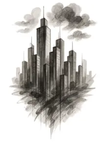 tattoovorlage-stadtlandschaft-mit-wolkenkraetzern-in-schwarz-weiss