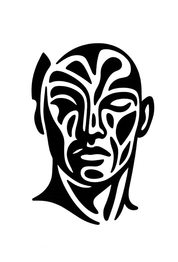 Tattoovorlage stark stilisiertes Gesicht mit Tribal-Elementen