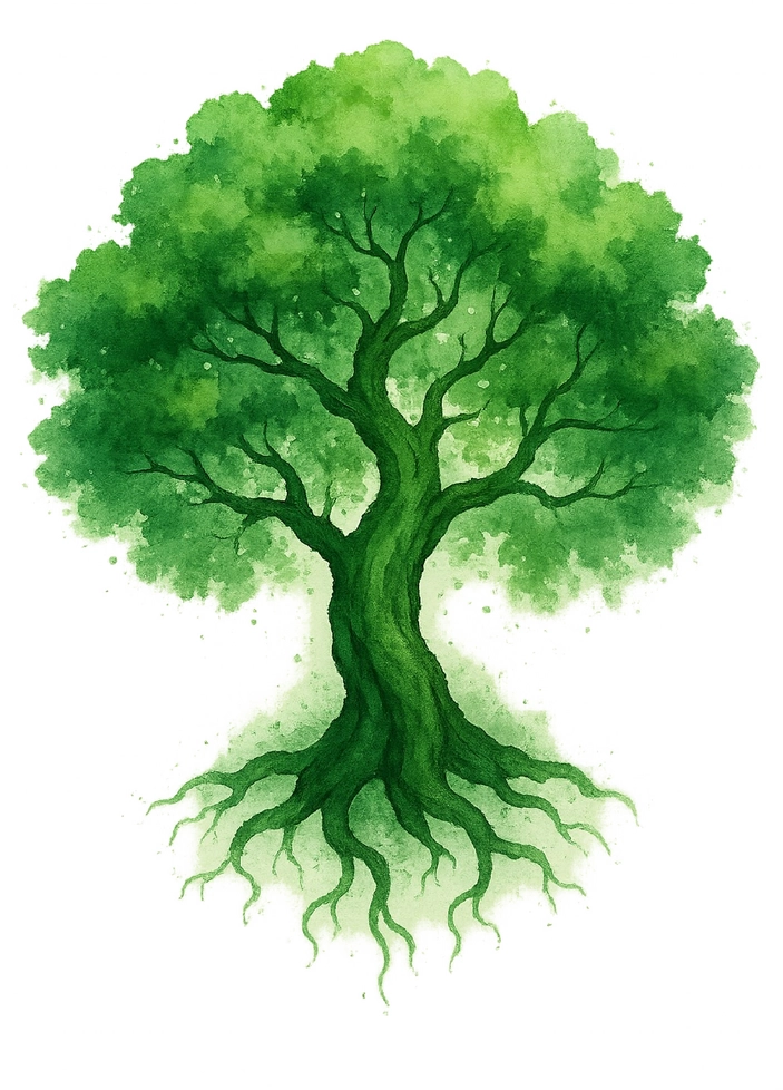 Tattoovorlage - Stilisiert-grüner-Baum-mit-Wurzeln