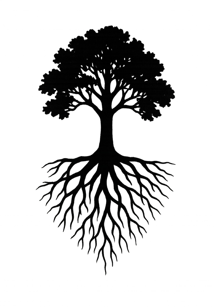 Tattoovorlage stilisierte Baum-Silhouette mit Wurzeln