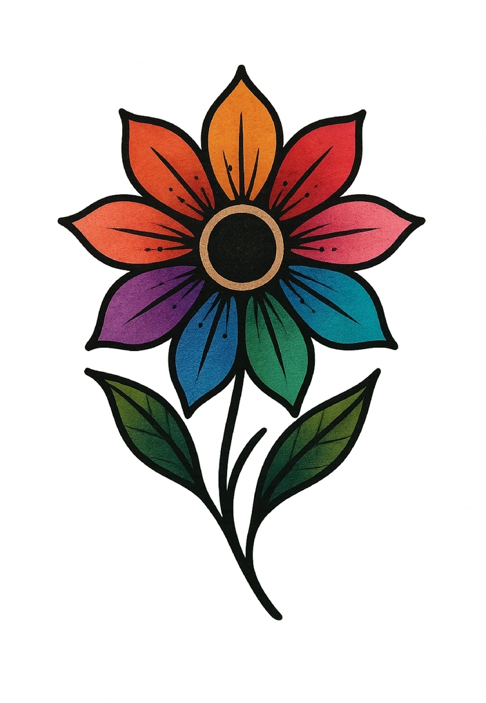 Tattoovorlage stilisierte Blume mit bunten Blütenblättern