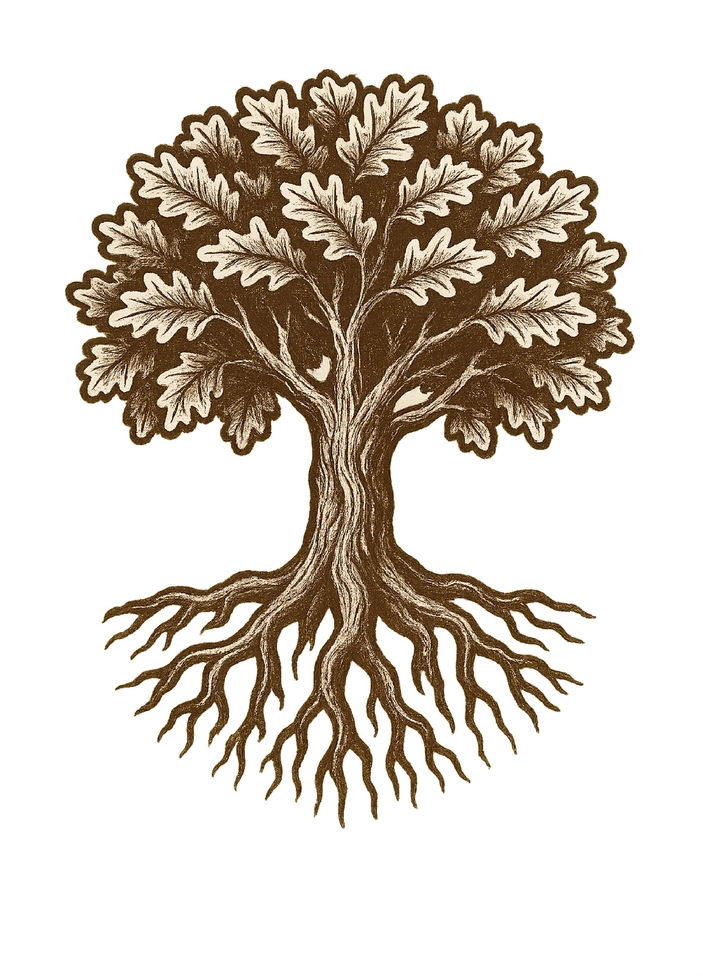 Tattoovorlage stilisierte Eiche mit starken Wurzeln