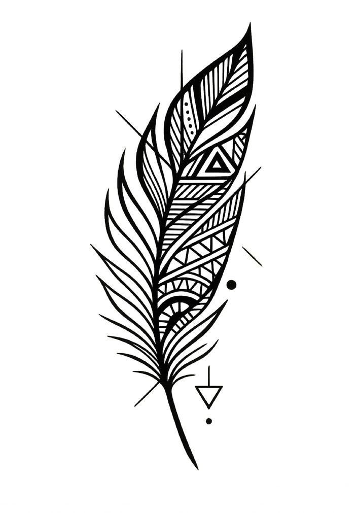 Tattoovorlage stilisierte Feder mit geometrischen Mustern