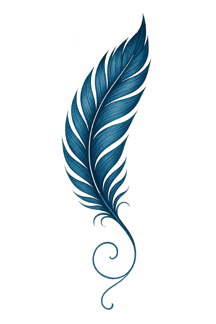 Tattoovorlage stilisierte Feder in tiefblau