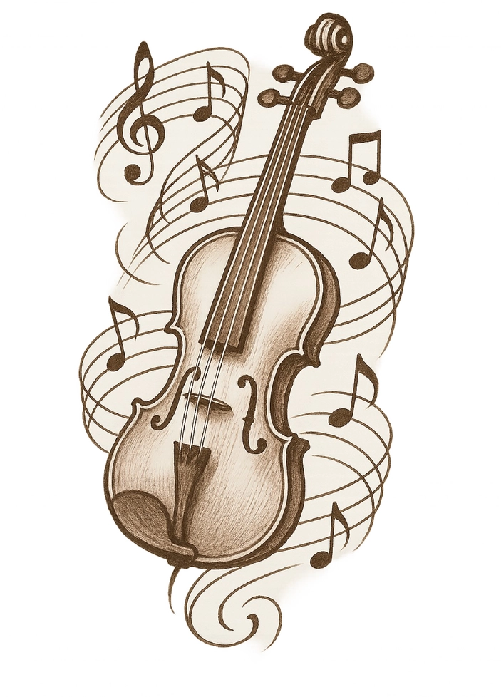 Tattoovorlage stilisierte Geige mit musikalischen Noten