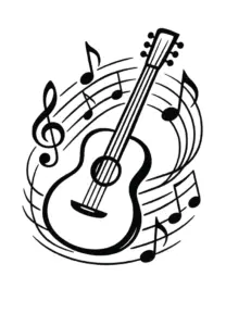 tattoovorlage-stilisierte-gitarre-mit-musikalischen-noten