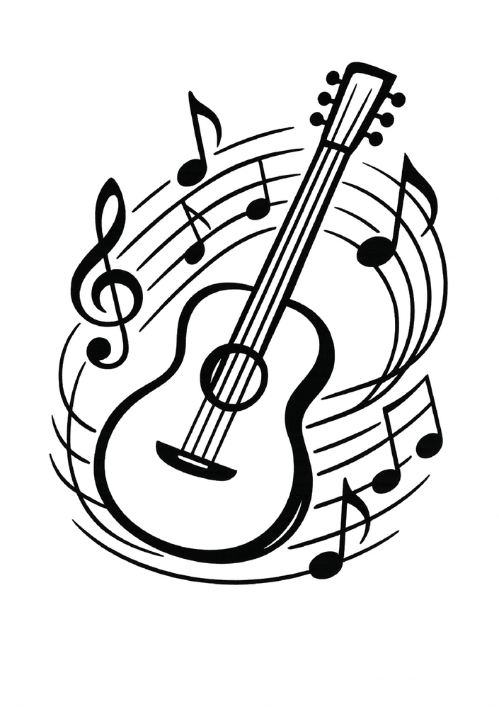 Tattoovorlage stilisierte Gitarre mit musikalischen Noten