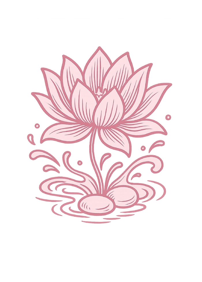 Tattoovorlage stilisierte Lotusblume mit Wasser und Steinen