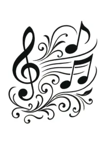 tattoovorlage-stilisierte-musiknoten-geschwungene-linien-harmonische-design-tattoo