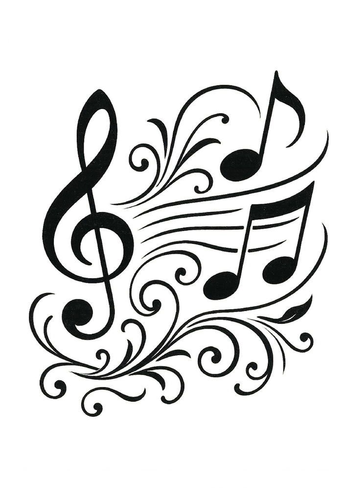 Tattoovorlage stilisierte Musiknoten mit geschwungenen Linien