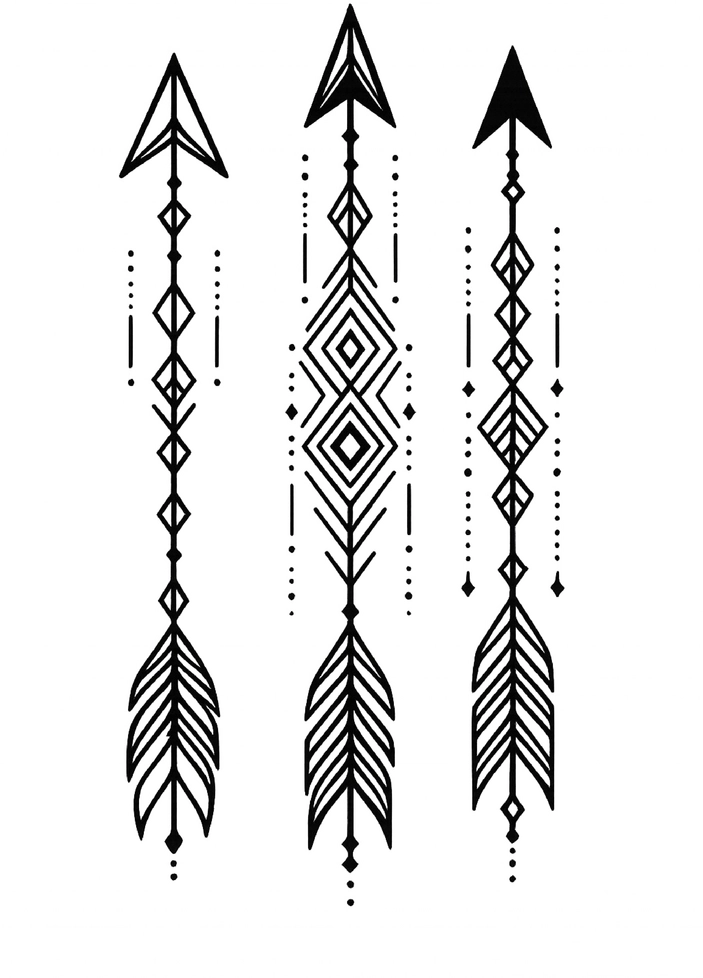 Tattoovorlage stilisierte Pfeile mit geometrischen Mustern