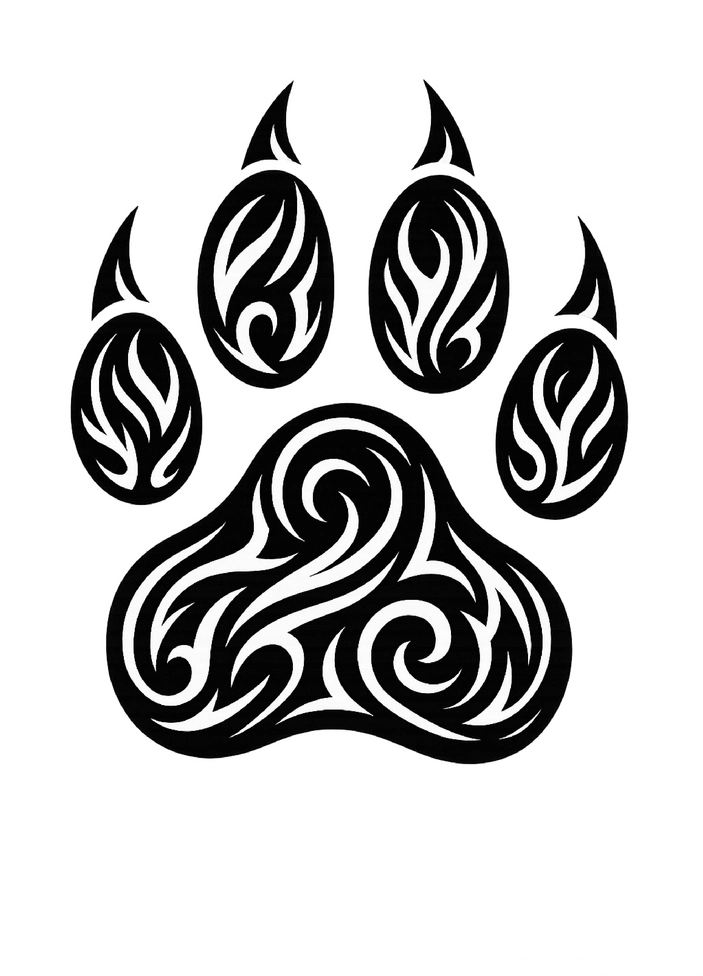 Tattoovorlage stilisierte Pfote mit Tribal-Muster