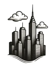 tattoovorlage-stilisierte-skyline-einer-stadt-mit-wolkenkraetzern