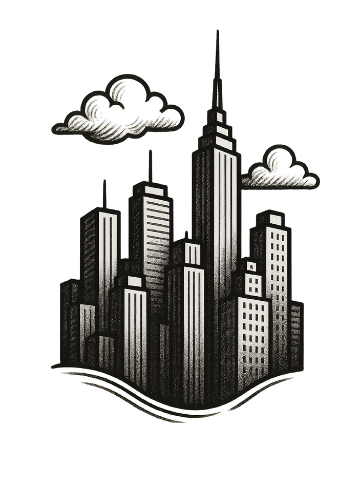 Tattoovorlage stilisierte Skyline einer Stadt mit Wolkenkratzern