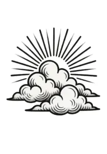 tattoovorlage-stilisierte-wolken-mit-sonnenstrahlen