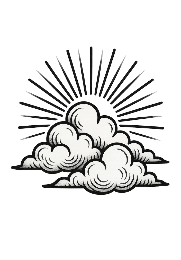 Tattoovorlage stilisierte Wolken mit Sonnenstrahlen