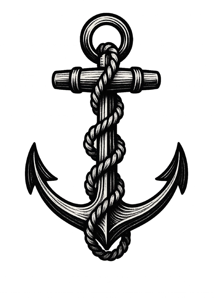 Tattoovorlage stilisierter Anker mit Seil und Knoten