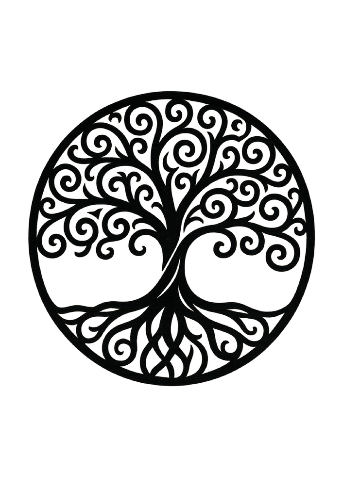 Tattoovorlage stilisierter Baum des Lebens mit Wurzeln und Ästen