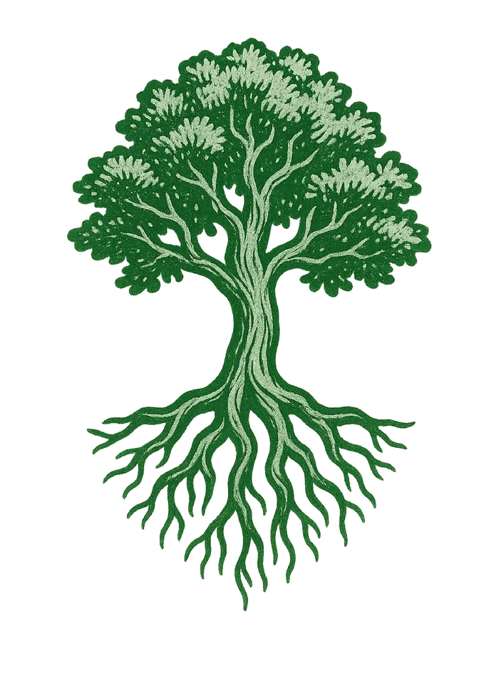 Tattoovorlage stilisierter Baum mit Wurzeln und Ästen