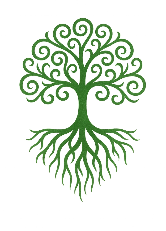 Tattoovorlage stilisierter Baum mit Wurzeln und Zweigen