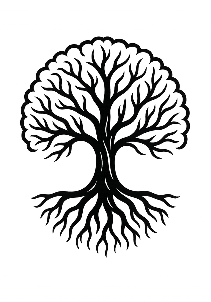 Tattoovorlage stilisierter Baum mit starken Wurzeln