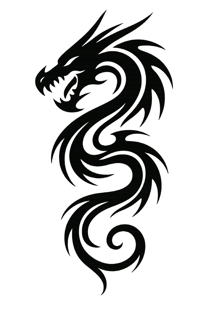 Tattoovorlage stilisierter Drache mit geschwungenen Linien