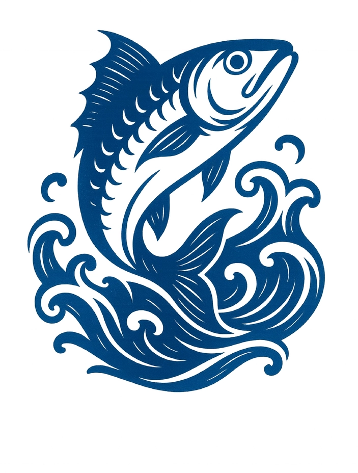 Tattoovorlage stilisierter Fisch in Wellen