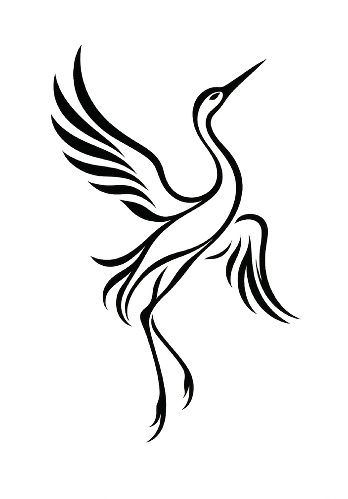 Tattoovorlage stilisierter Kranich in eleganter Pose