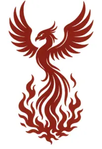 tattoovorlage-stilisierter-phoenix-der-aus-flammen-emporsteigt