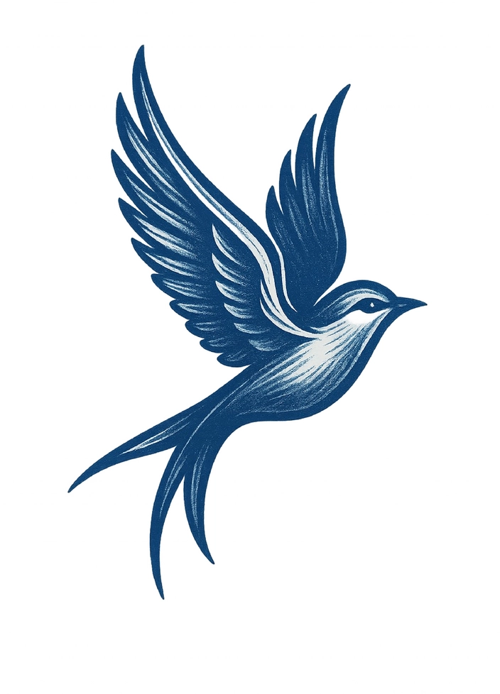 Tattoovorlage stilisierter Vogel im Flug für Oberschenkel