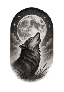 tattoovorlage-stilisierter-wolf-im-mondschein